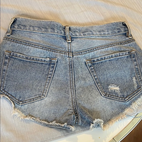 Bullhead Blue Distressed Jean Shorts with Frayed Hem - Picture 7 of 9